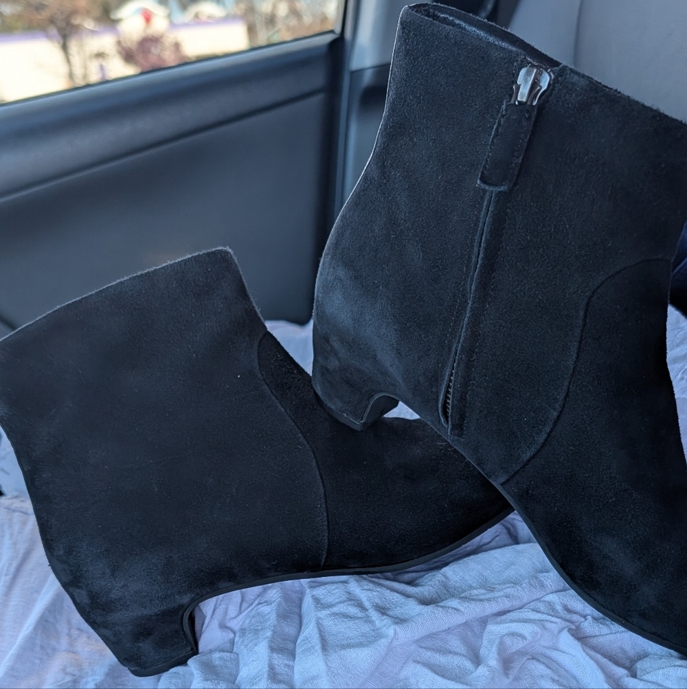 Eileen Fisher Black Suede Ankle Booties - Picture 3 of 5